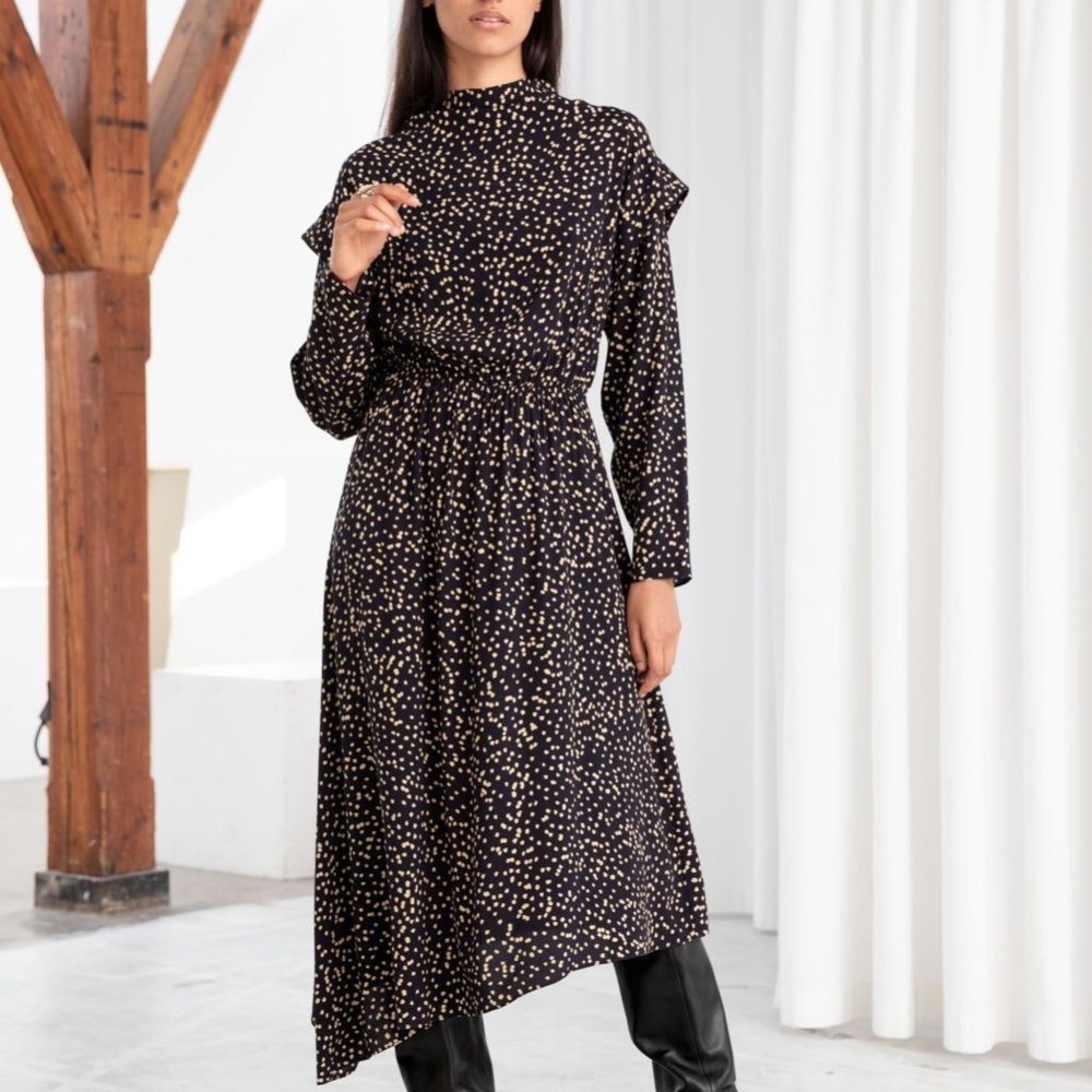 Dotted Asymmetric Midi Dress